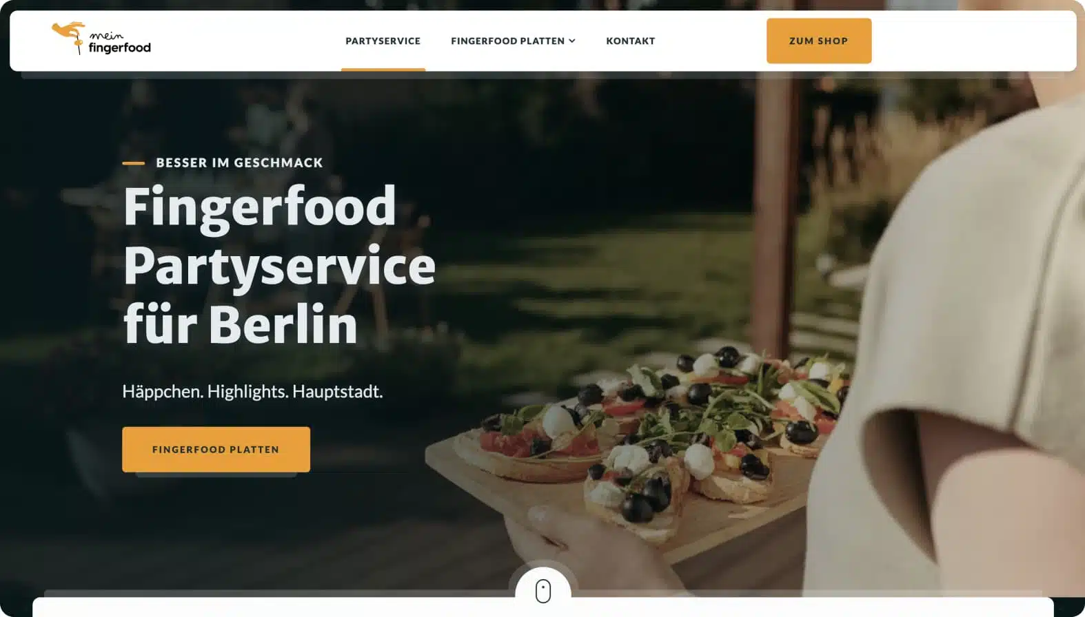 Das Bild zeigt die Website unseres Partyfood-Partners.