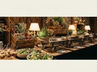 Das Foto zeigt ein kreativ dekoriertes Buffet.
