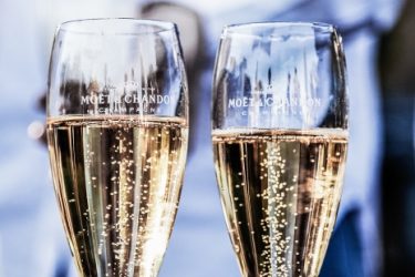 Das Foto zeigt Champagner in Gläsern.